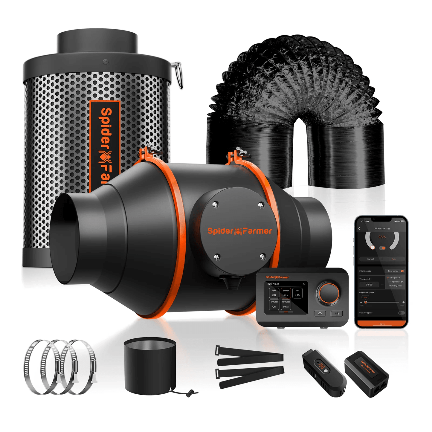 Spider Farmer G3000 LED Grow Light + 3' x 3' Grow Tent + 4" Inline Fan Combo with Temperature and Humidity Controller + 6" Clip Fan