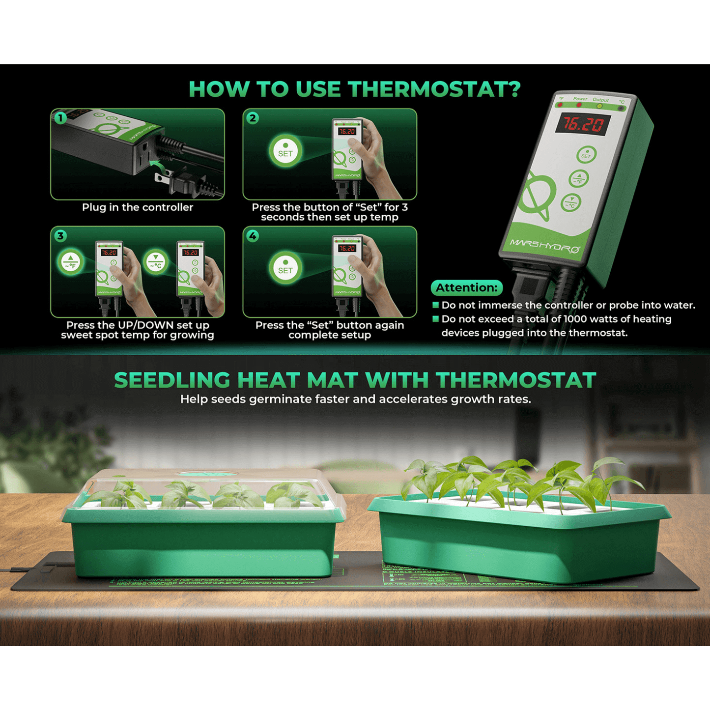 Mars Hydro 10'' x 20.75'' Seedling Heat Mat and Digital Thermostat Combo