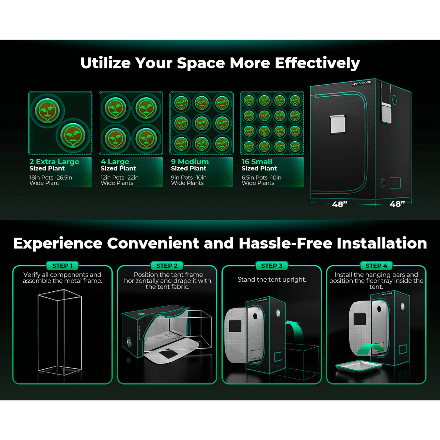 Mars Hydro 4' x 8' x 6' 8" (120cm x 240cm x 200cm) Indoor Grow Tent