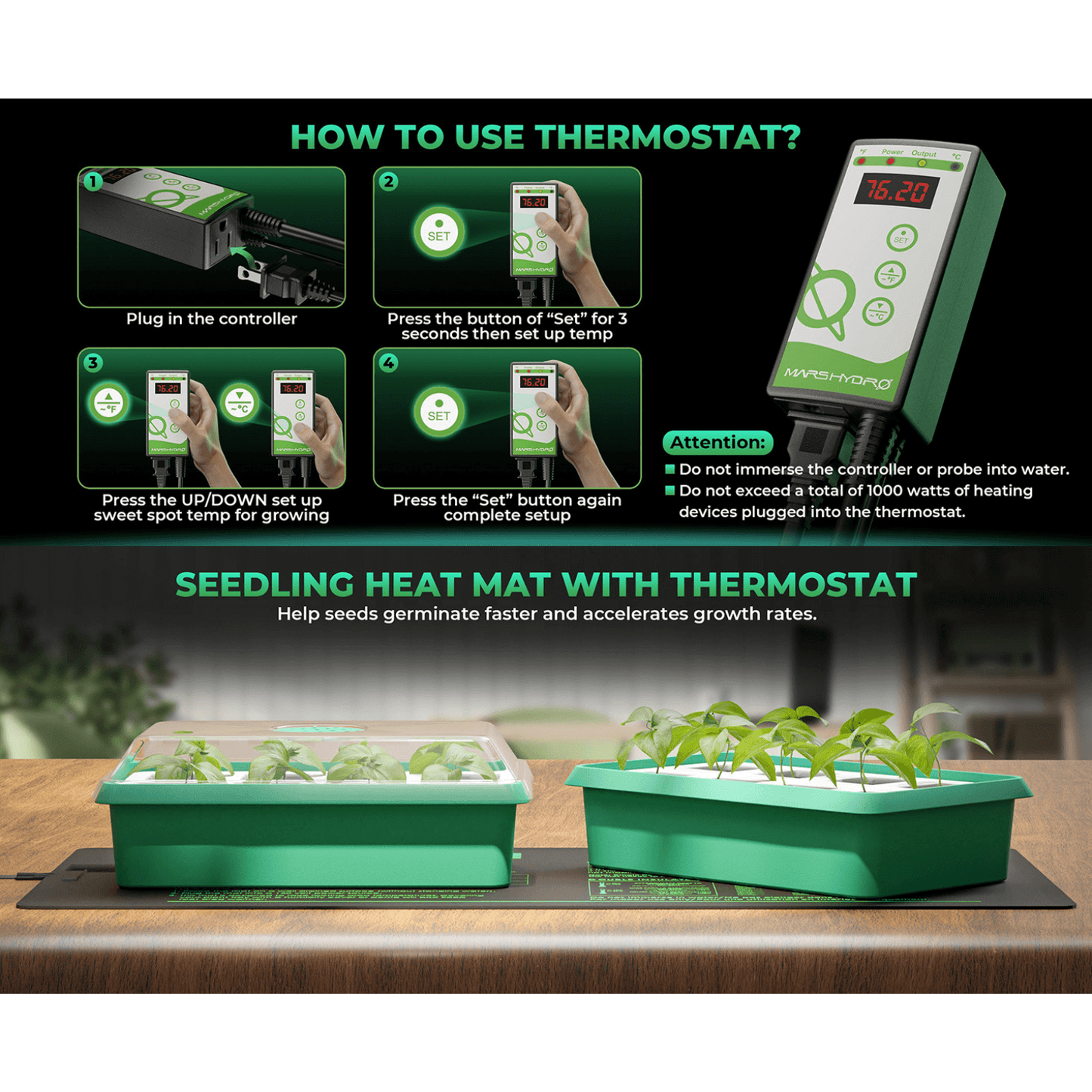 Mars Hydro 10'' x 20.75'' Seedling Heat Mat and Digital Thermostat Combo