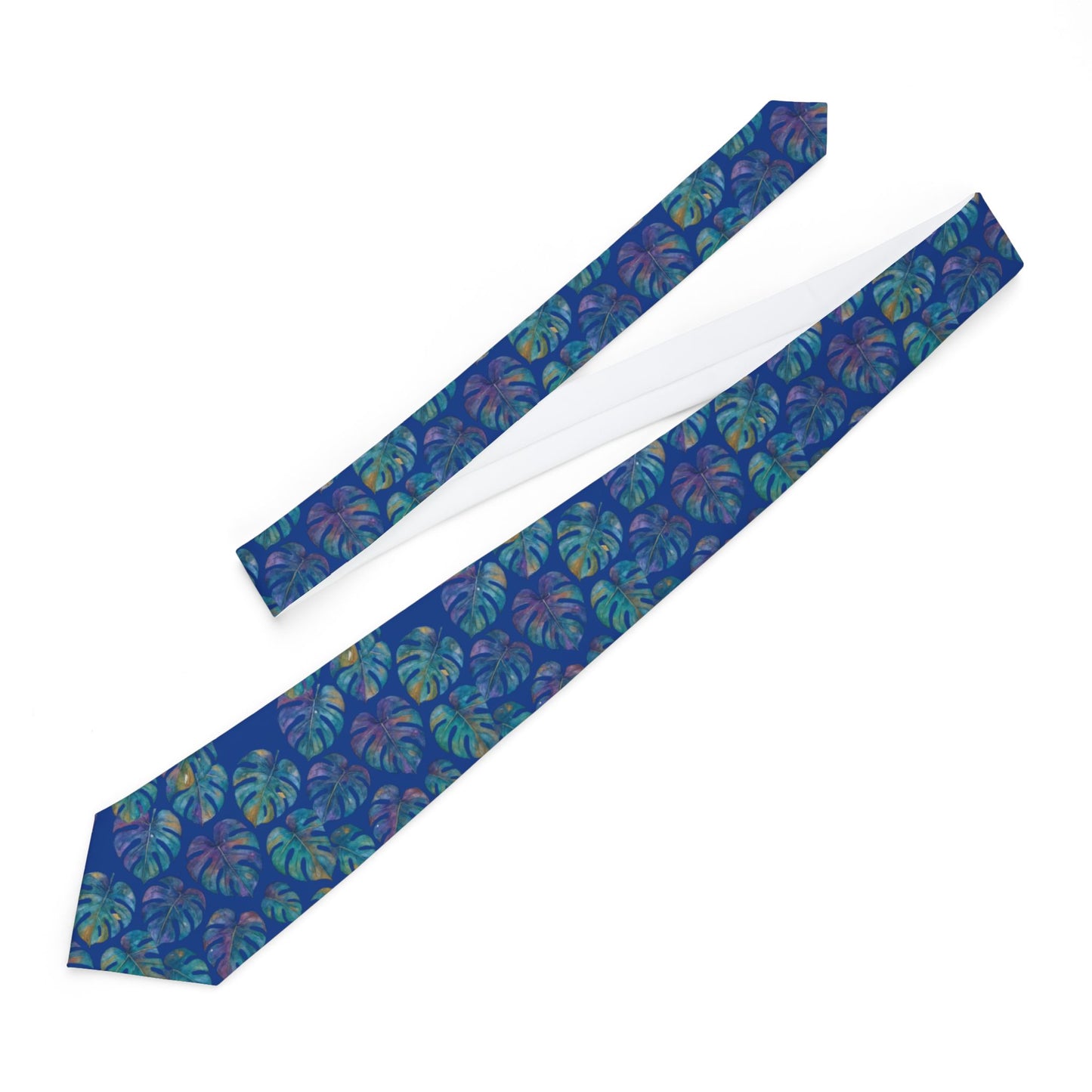 Monstera Print Necktie for Men, blue/purple