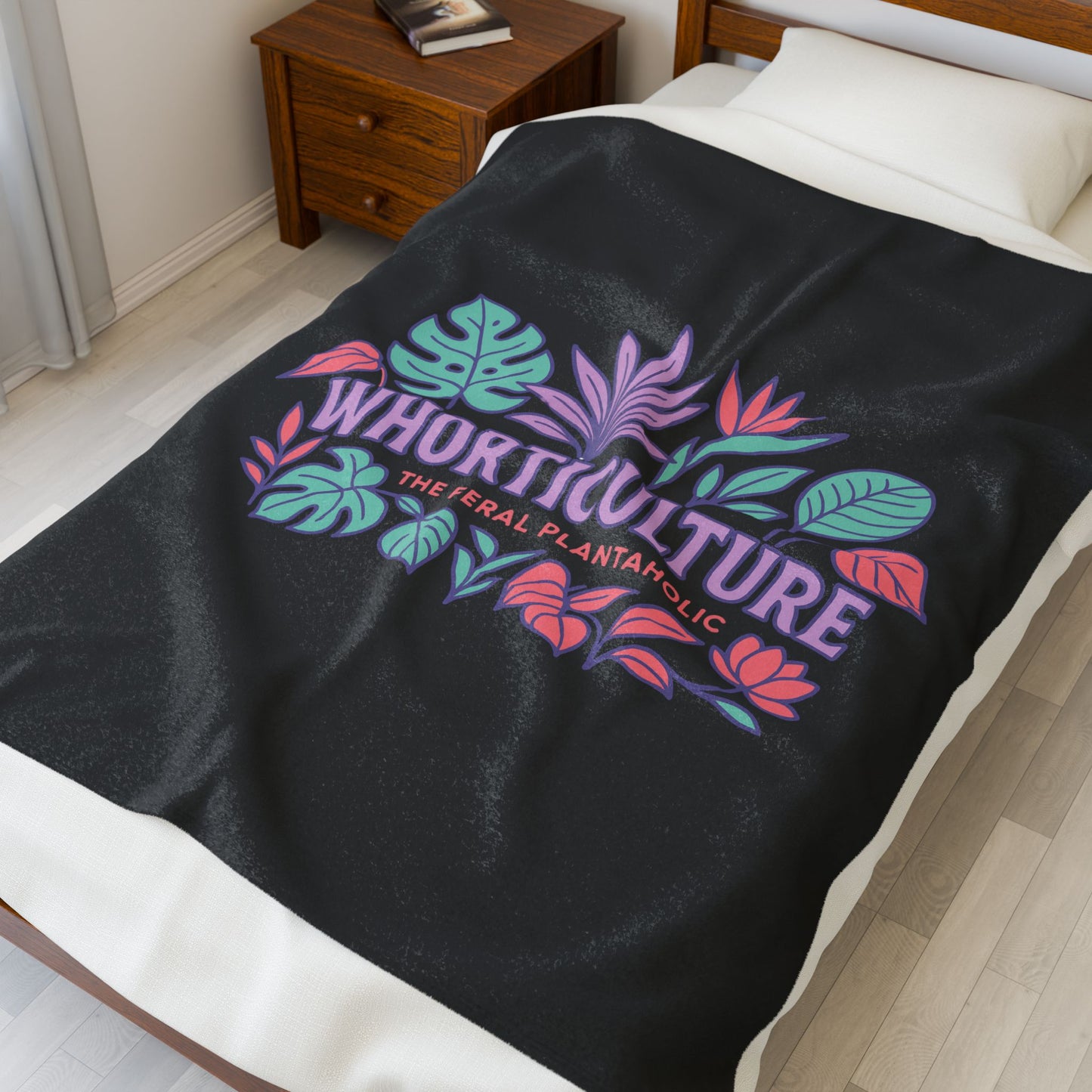 Whimsical Plant-Themed Velveteen Plush Blanket, Cozy Home Decor, Gift for Plant Lovers, Feral Plantaholic Blanket, Botanical Throw