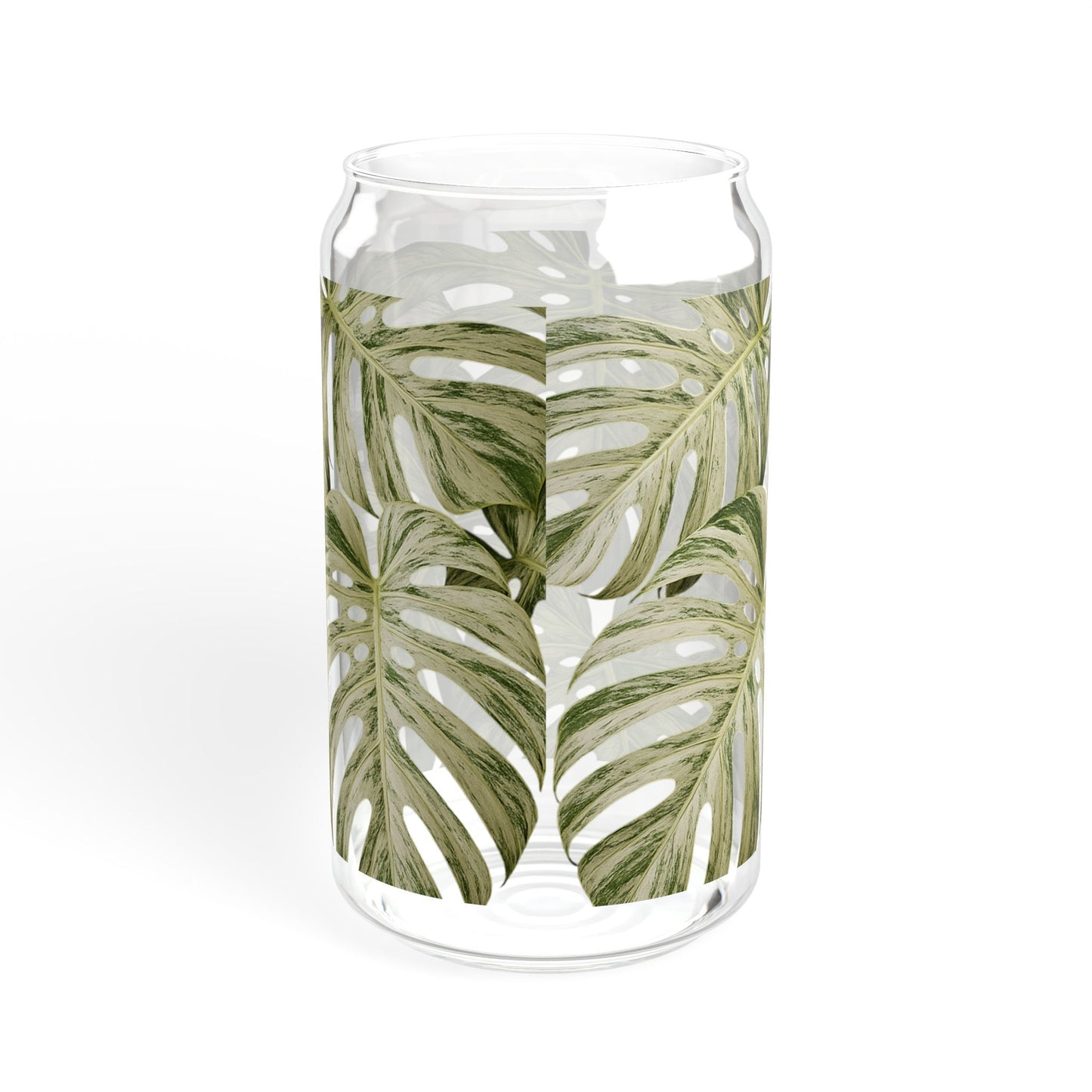Monstera Leaf 16oz Glass Sipper with Bamboo Lid – Tropical Reusable Drink Cup