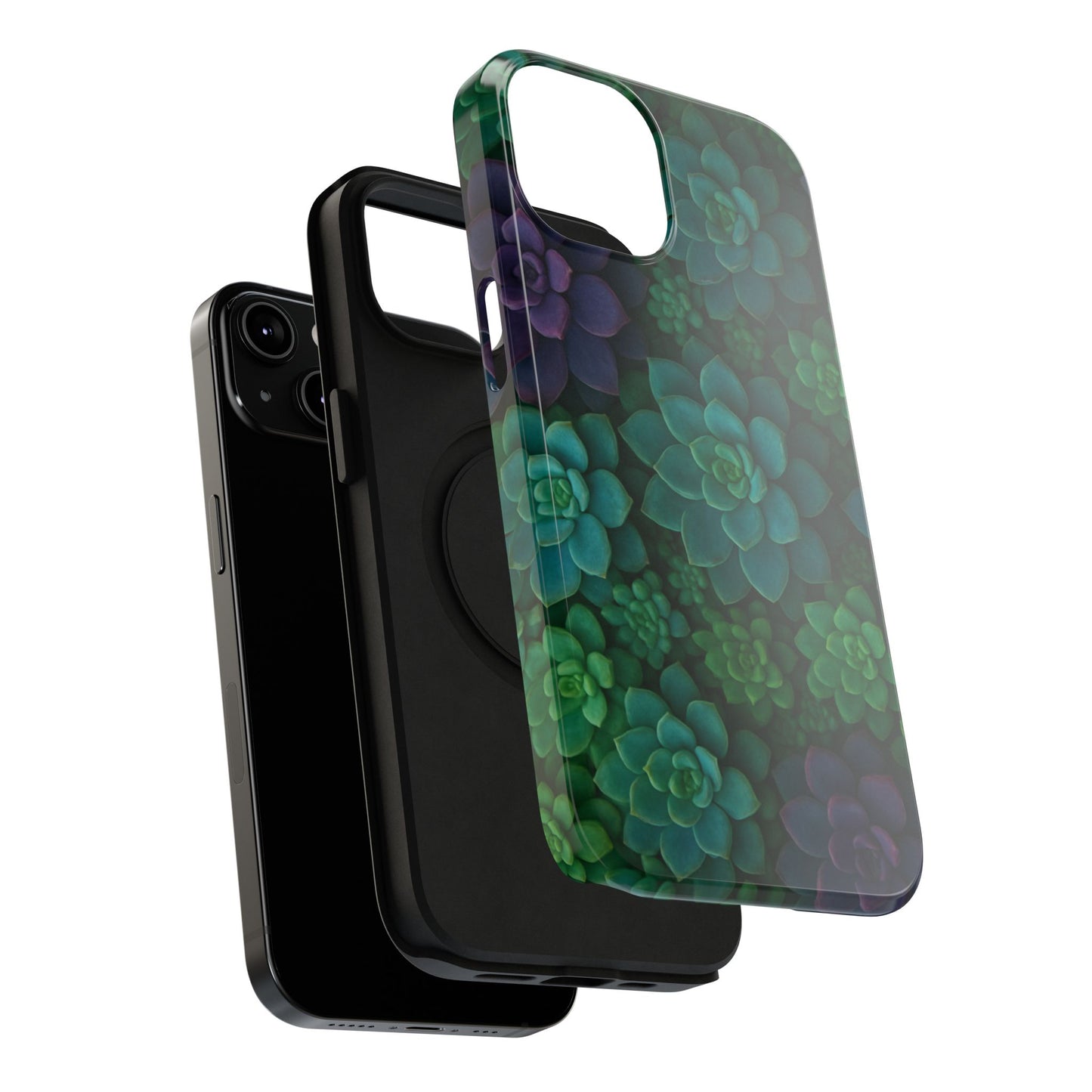 Succulent Pattern Impact-Resistant Phone Case — Green Teal Floral Protection