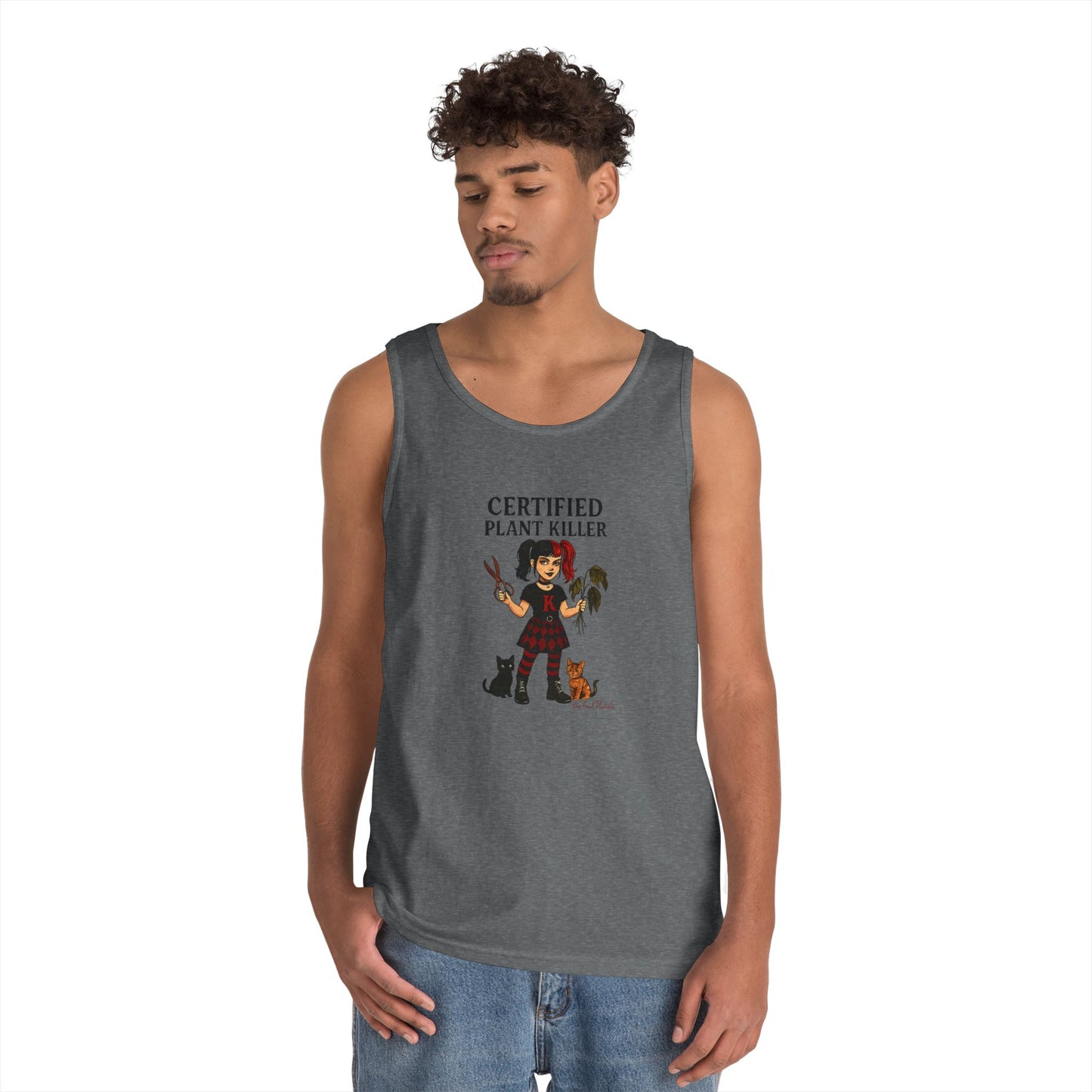 Certified Plant Killer Unisex Heavy Cotton Tank Top, Plant Lover Gift, Gardening Humor Apparel, Casual Summer Wear, Funny Gift for Friends