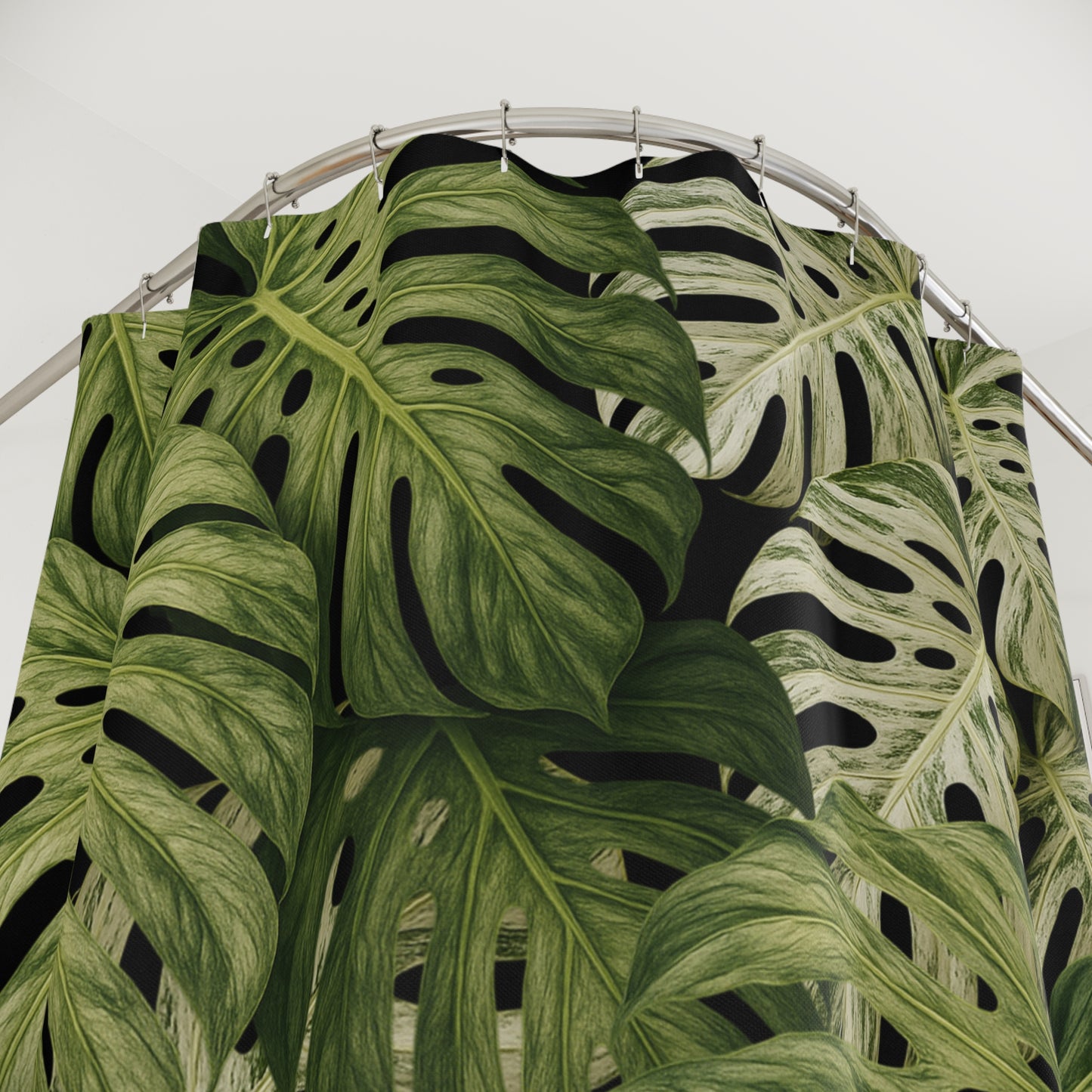 Tropical Monstera Shower Curtain — Green Botanical Leaf Bathroom Décor