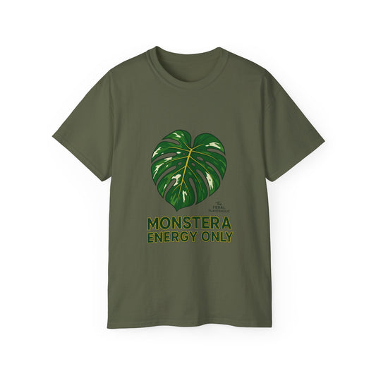 Monstera Energy Only Unisex Cotton Tee, Tropical Plant Tee, Nature Lover Shirt, Casual Summer Top, Eco-Friendly Gift, Botanical Graphic Tee