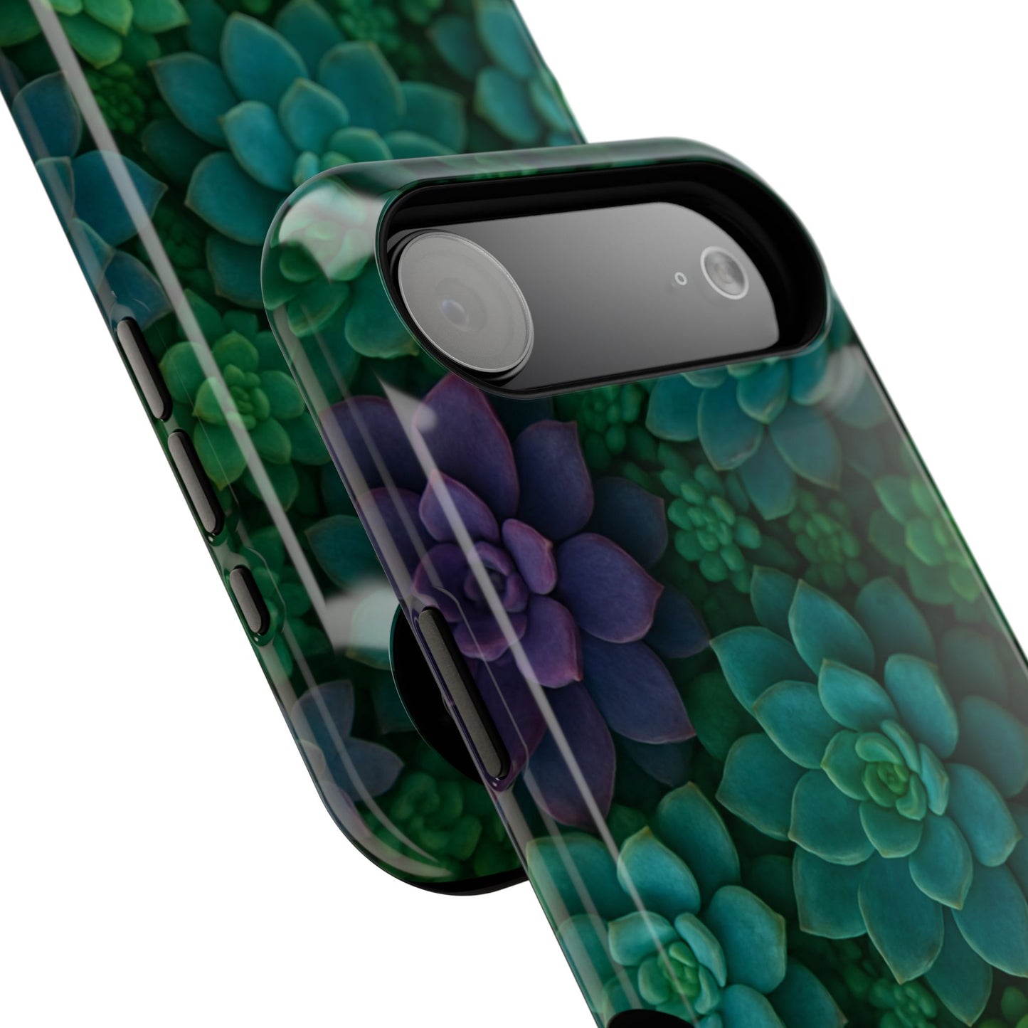 Succulent Pattern Impact-Resistant Phone Case — Green Teal Floral Protection