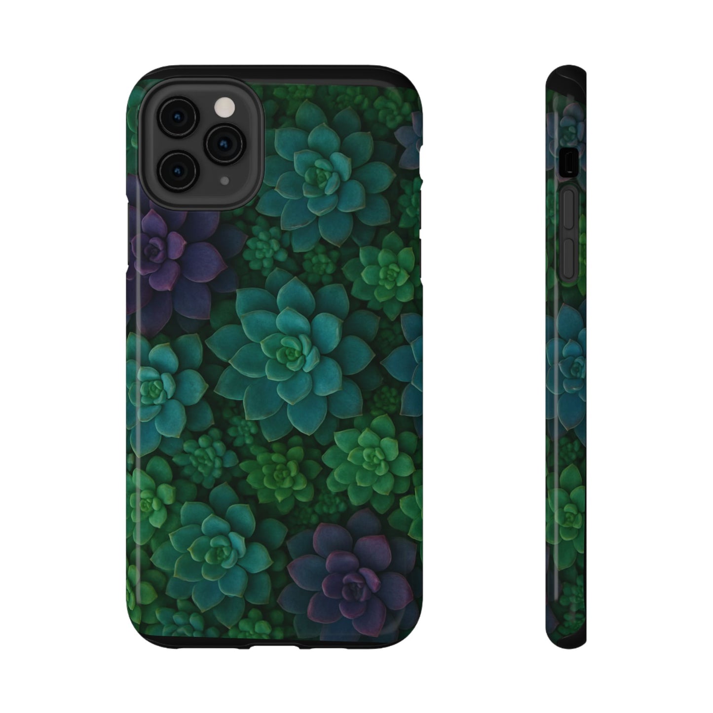 Succulent Pattern Impact-Resistant Phone Case — Green Teal Floral Protection