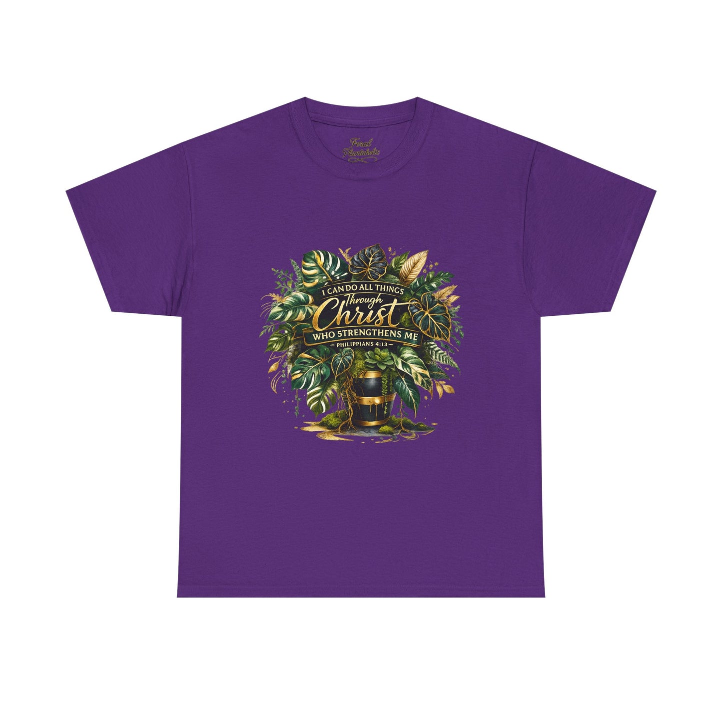 Christian Faith T-Shirt — "Christ Who Strengthens Me" Botanical Design