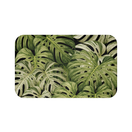 Tropical Monstera Bath Mat — Green Leaf Bathroom Rug
