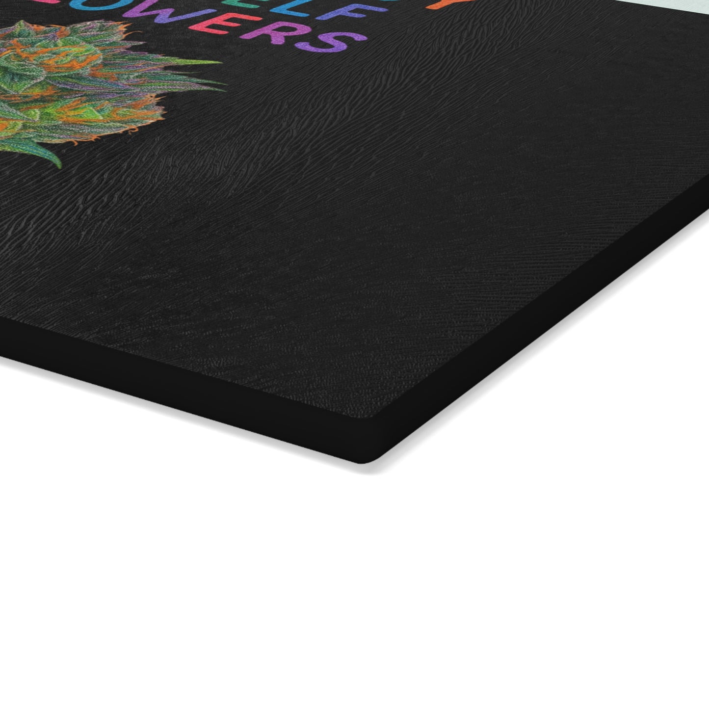 Glass Cutting Board — "I Can Buy Myself Flowers" Colorful Floral Kitchen Board
