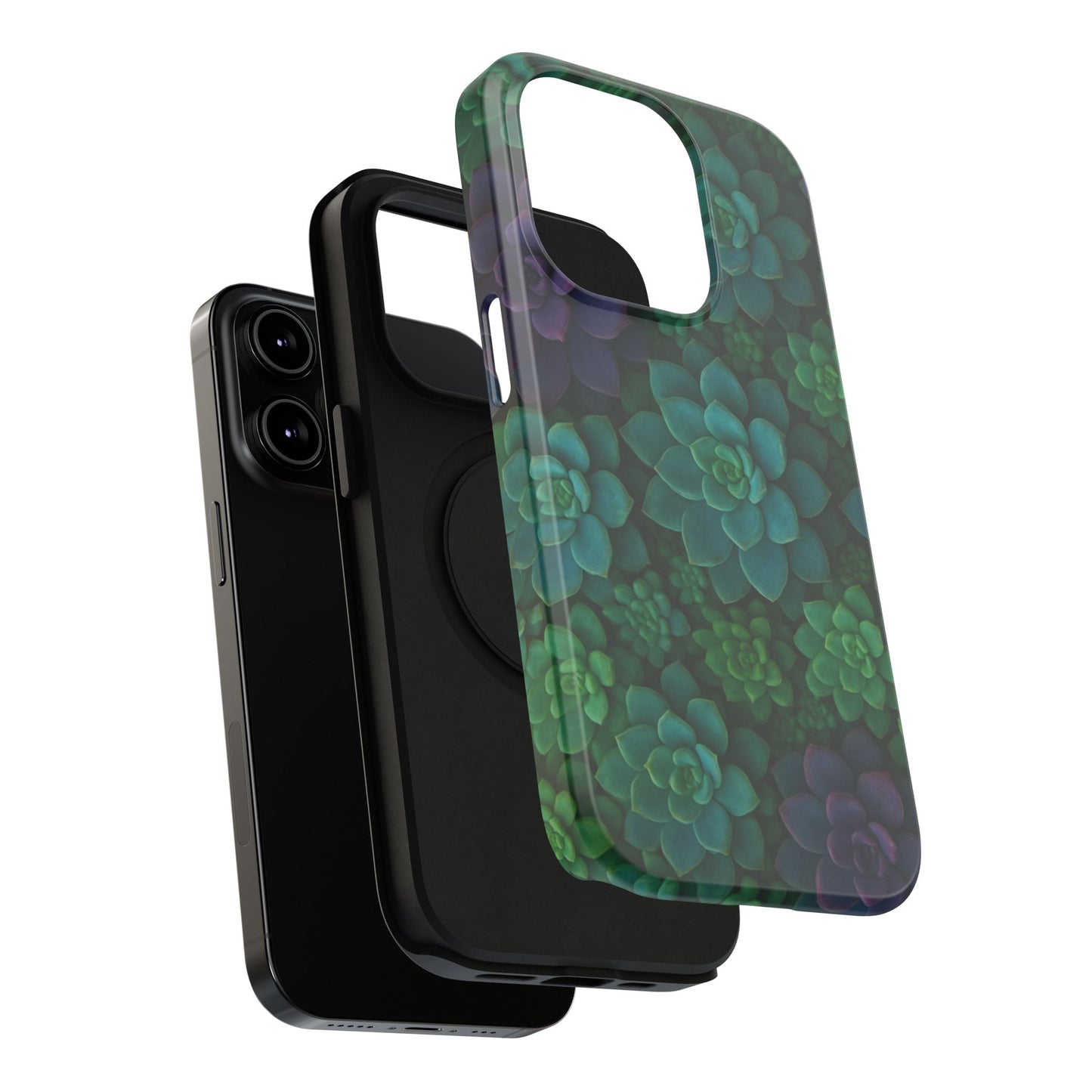 Succulent Pattern Impact-Resistant Phone Case — Green Teal Floral Protection