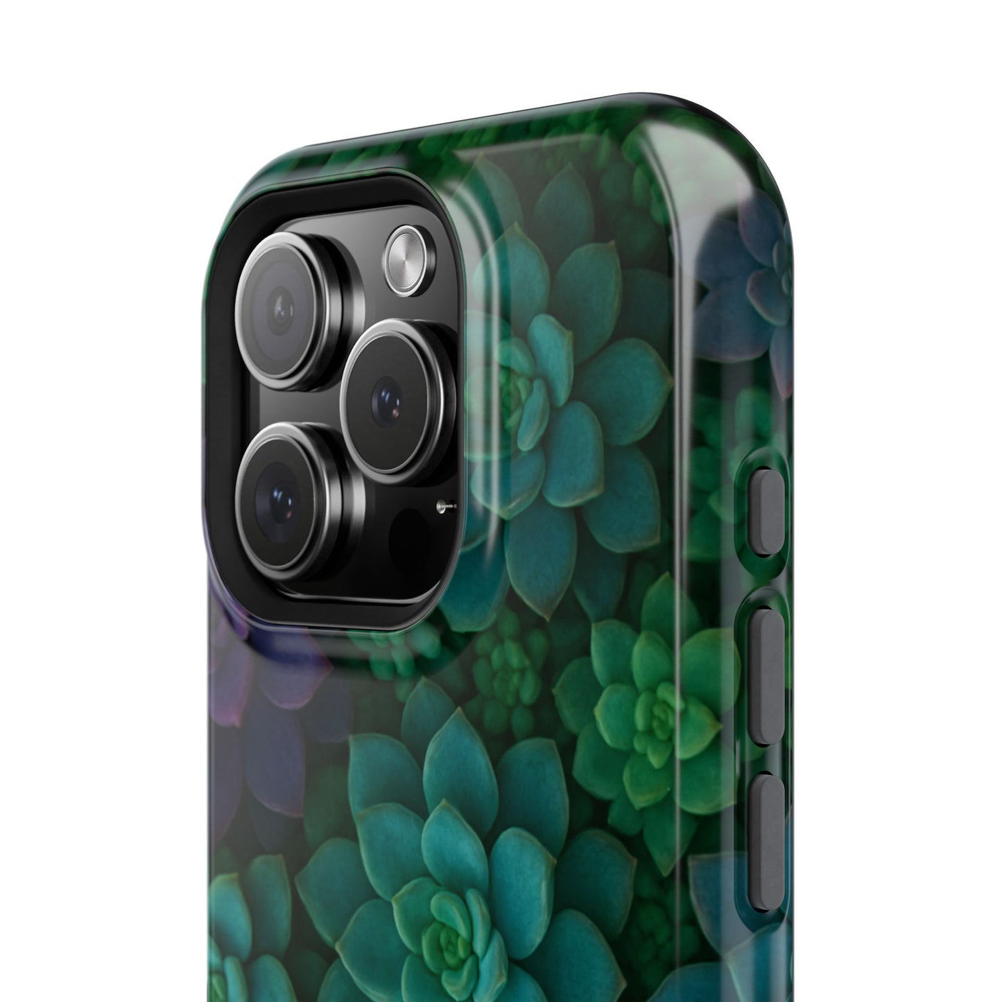Succulent Pattern Impact-Resistant Phone Case — Green Teal Floral Protection