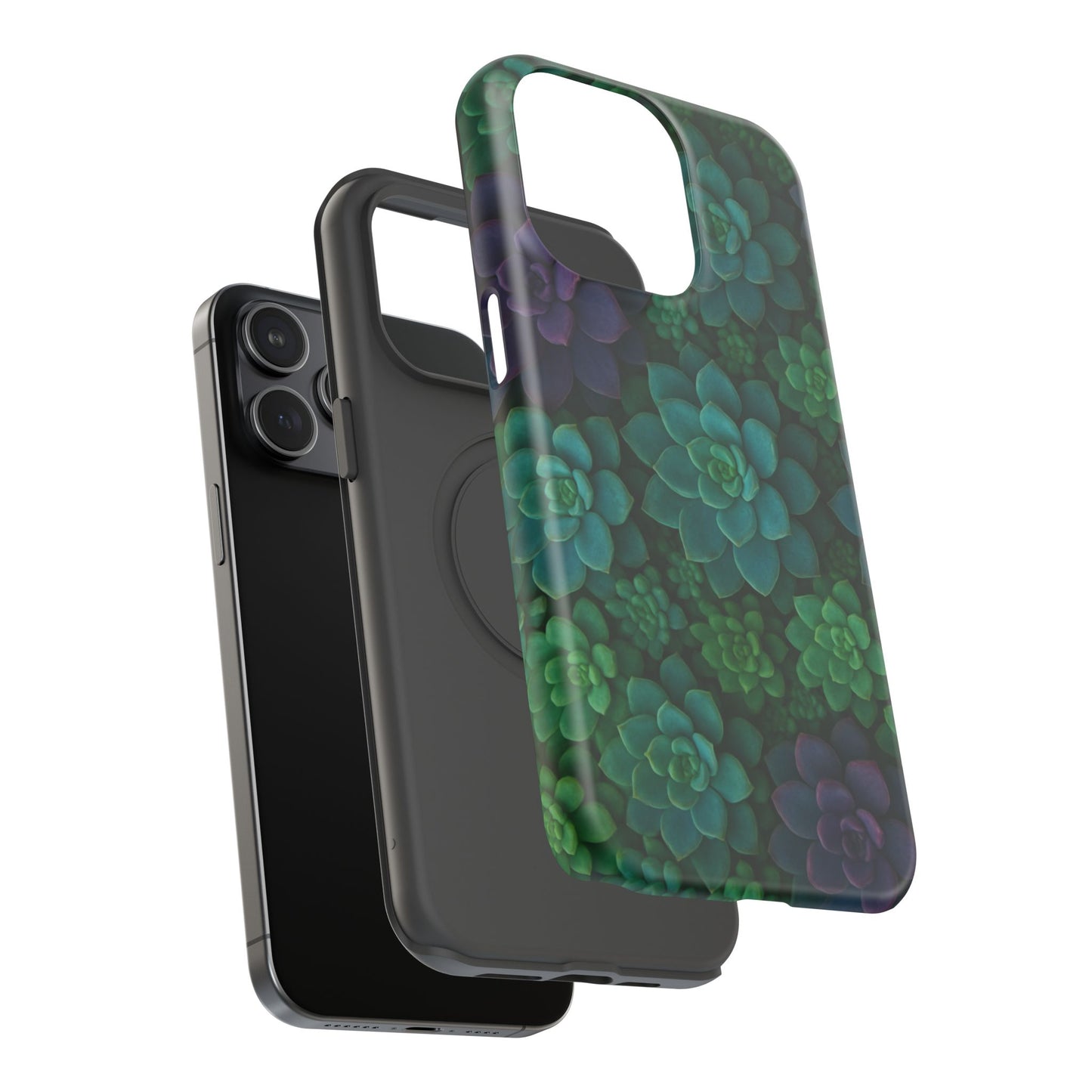 Succulent Pattern Impact-Resistant Phone Case — Green Teal Floral Protection