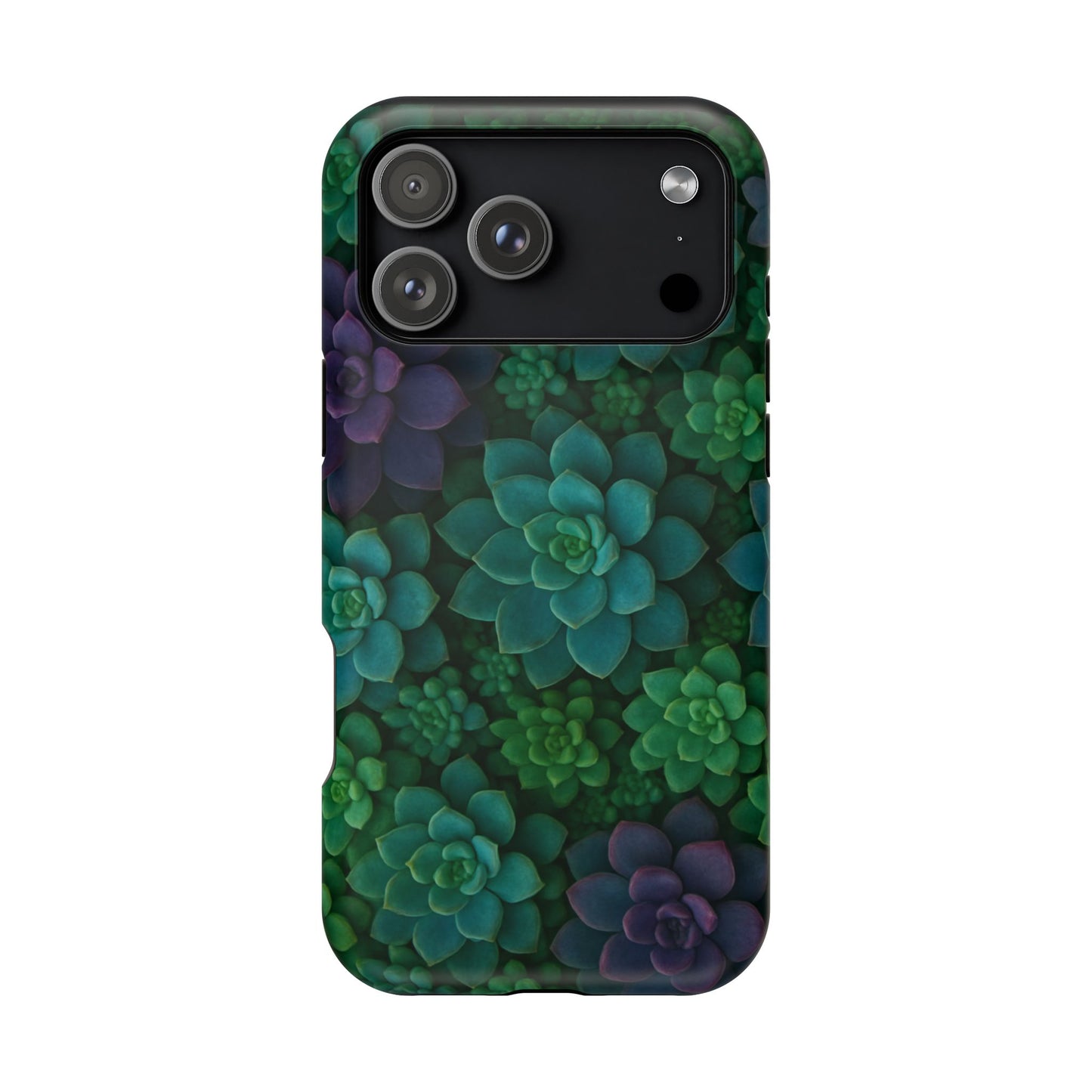 Succulent Pattern Impact-Resistant Phone Case — Green Teal Floral Protection
