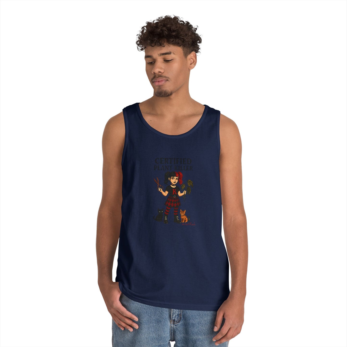 Certified Plant Killer Unisex Heavy Cotton Tank Top, Plant Lover Gift, Gardening Humor Apparel, Casual Summer Wear, Funny Gift for Friends