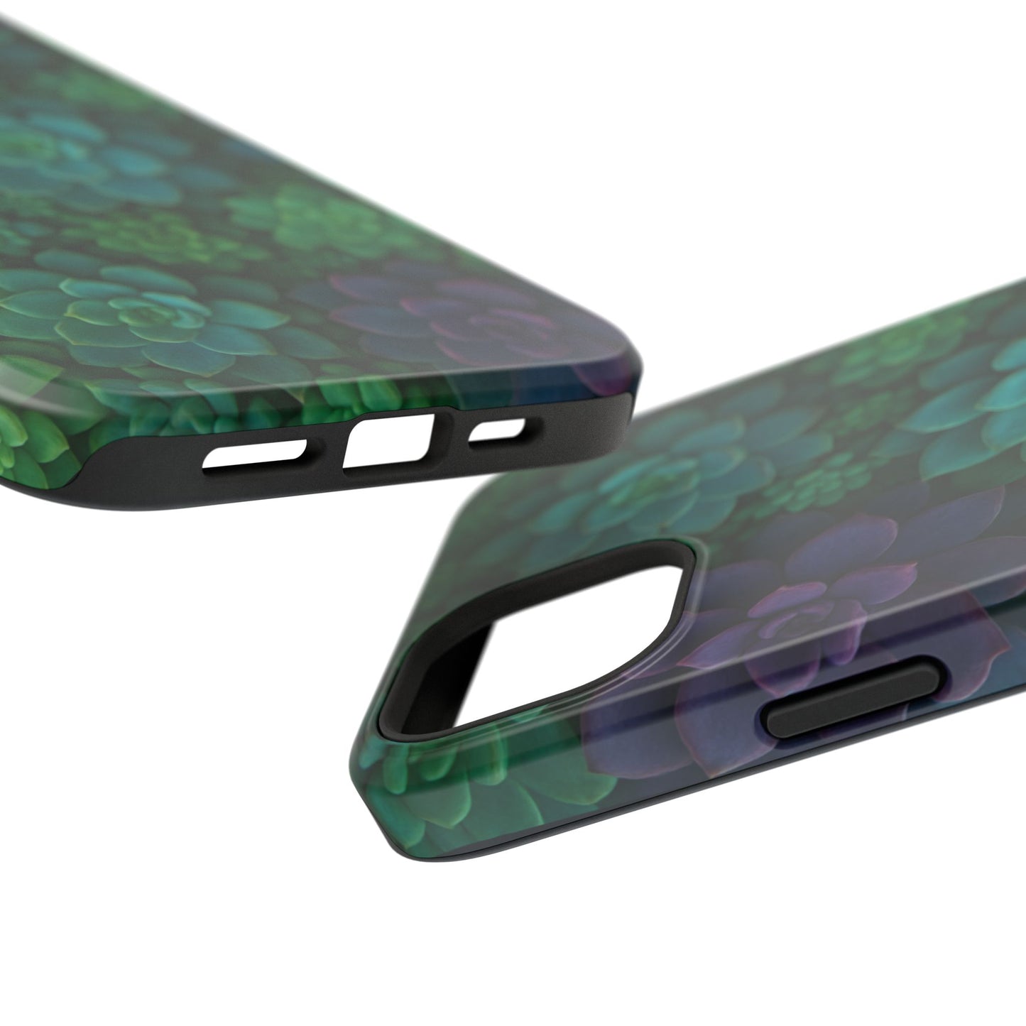 Succulent Pattern Impact-Resistant Phone Case — Green Teal Floral Protection