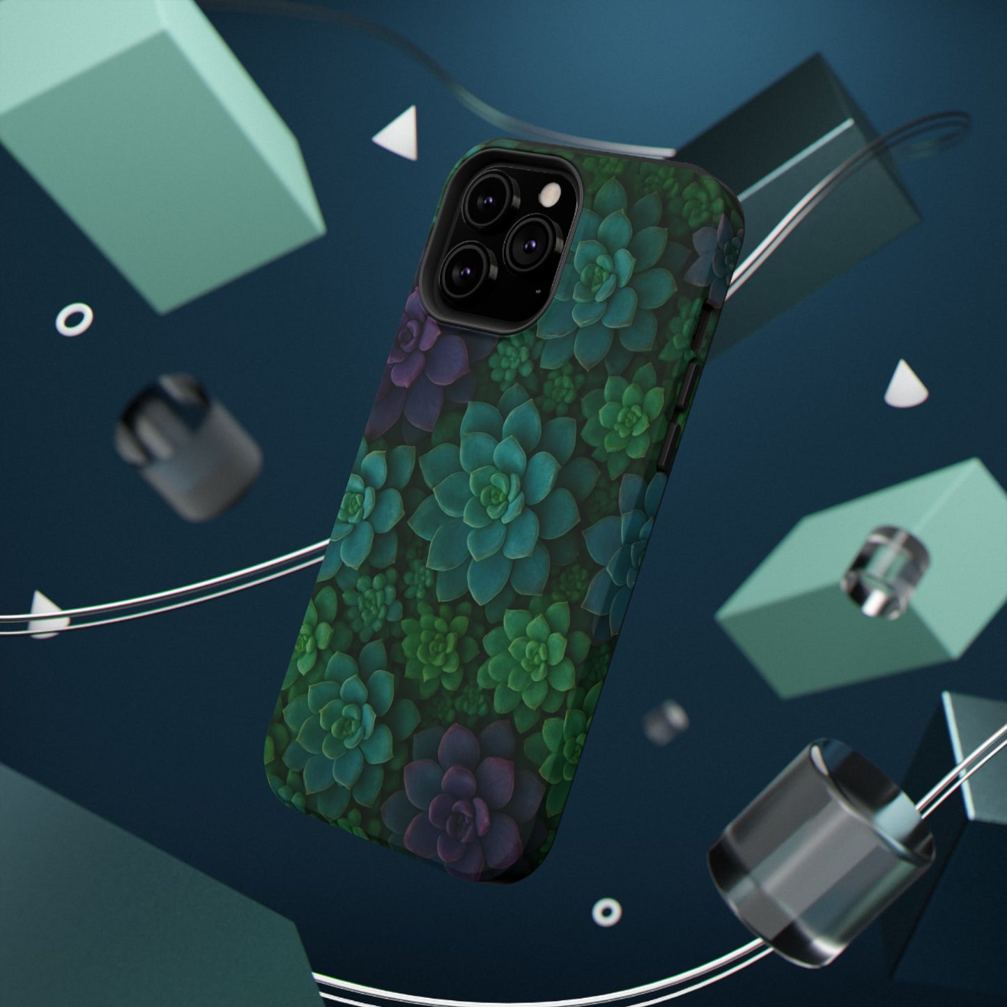 Succulent Pattern Impact-Resistant Phone Case — Green Teal Floral Protection