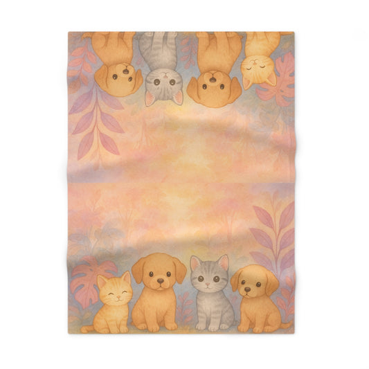 Baby Blanket — Pastel Puppy & Kitten Soft Fleece Blanket (Gender Neutral)