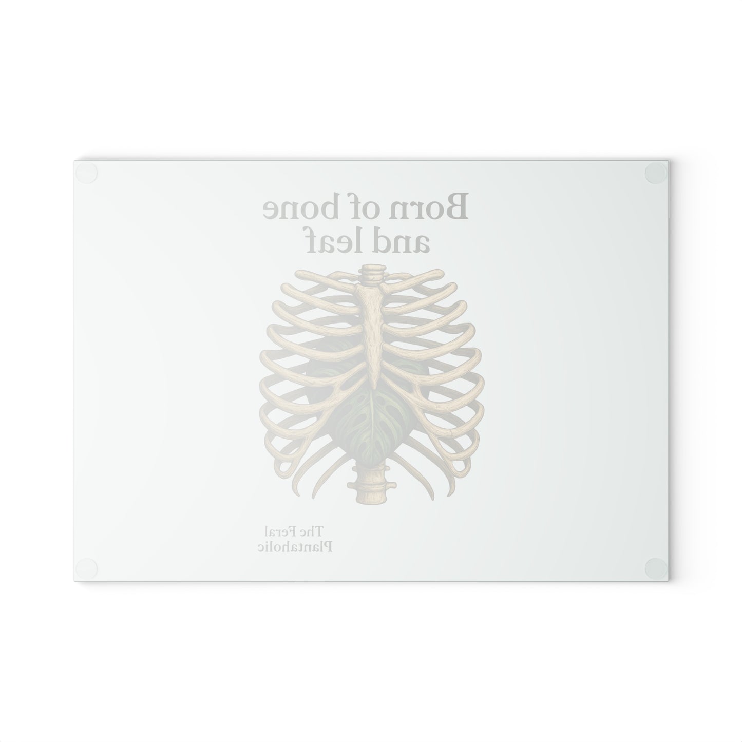 Glass Cutting Board - "Born of Bone and Leaf" Botanical Ribcage Design