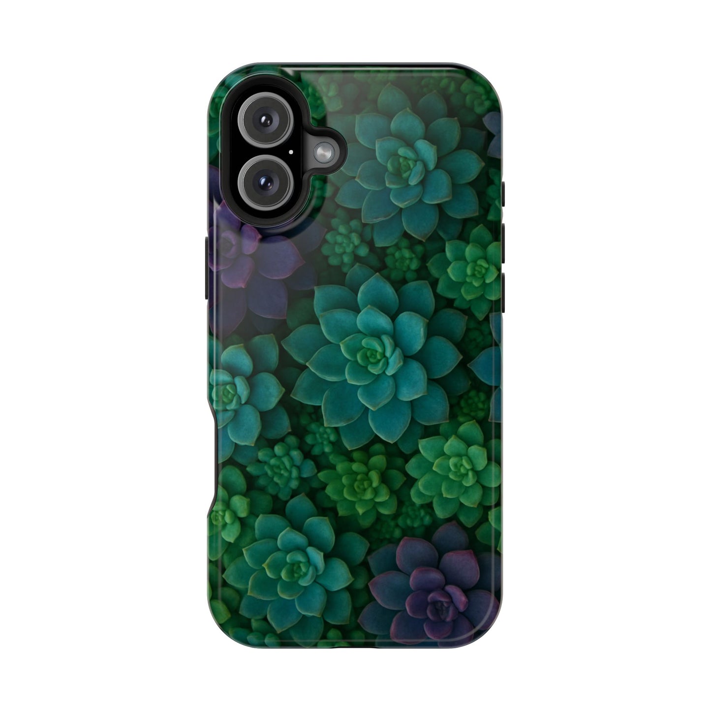 Succulent Pattern Impact-Resistant Phone Case — Green Teal Floral Protection