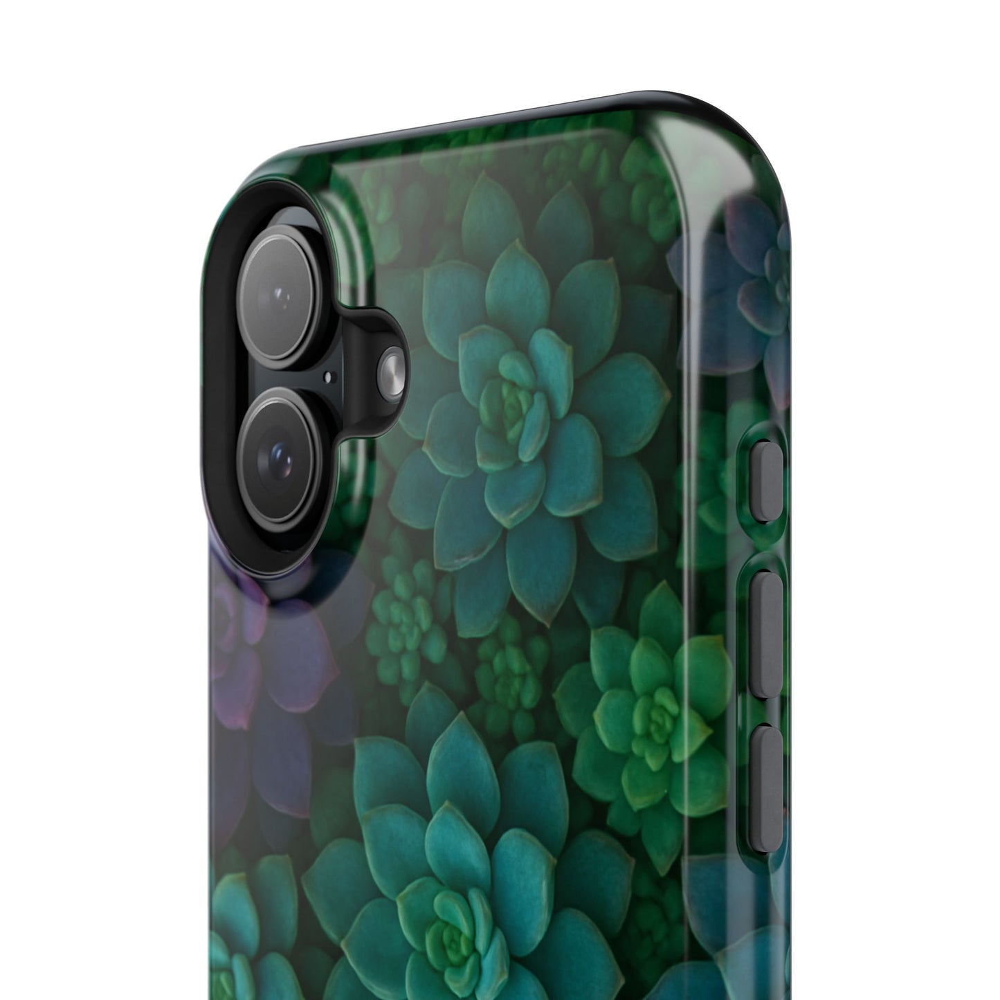Succulent Pattern Impact-Resistant Phone Case — Green Teal Floral Protection