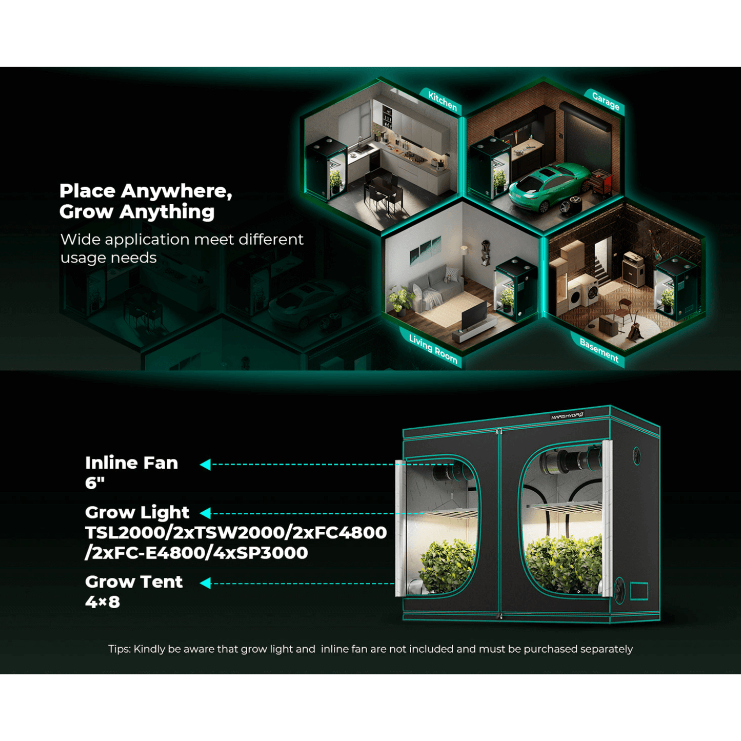 Mars Hydro 4' x 8' x 6' 8" (120cm x 240cm x 200cm) Indoor Grow Tent