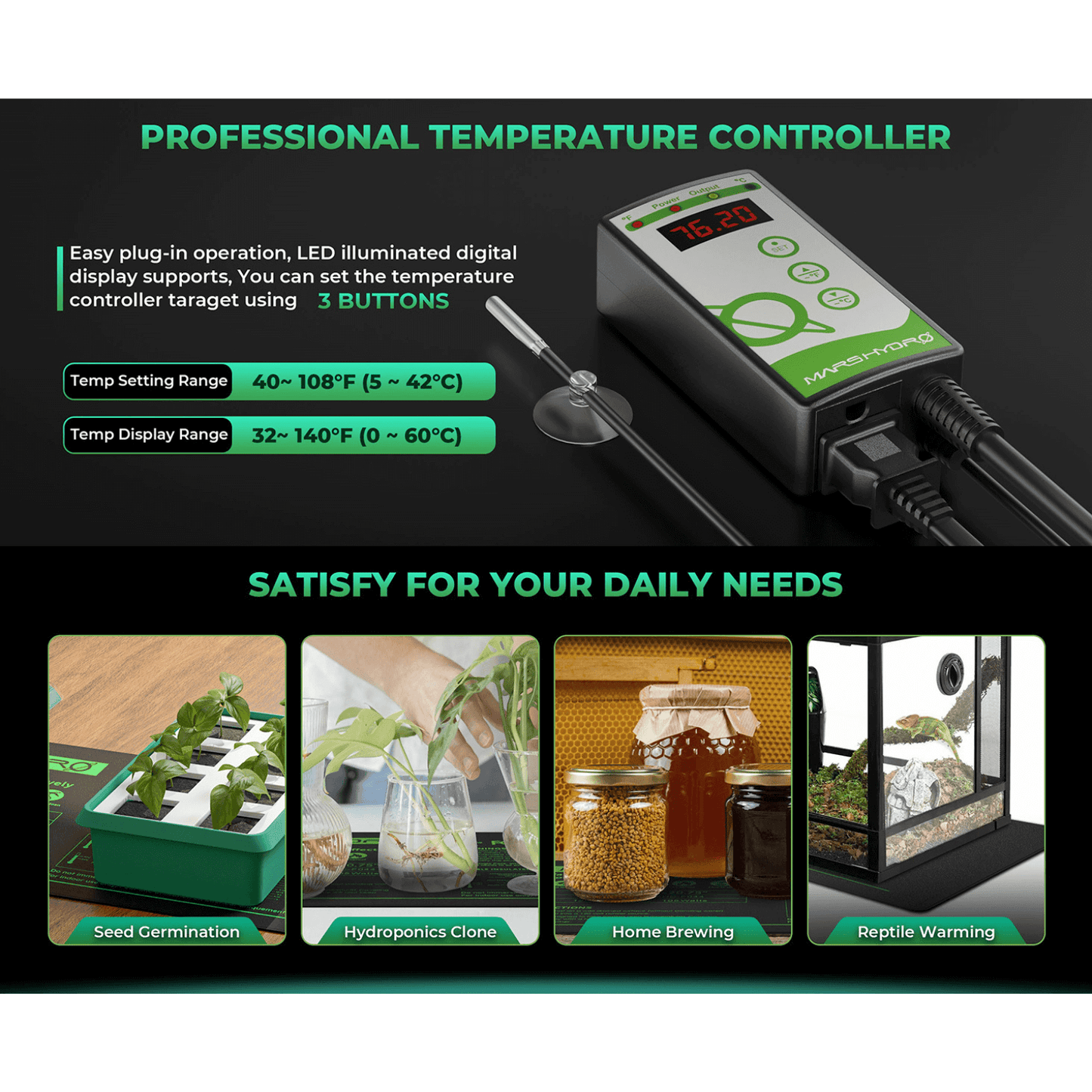 Mars Hydro 10'' x 20.75'' Seedling Heat Mat and Digital Thermostat Combo