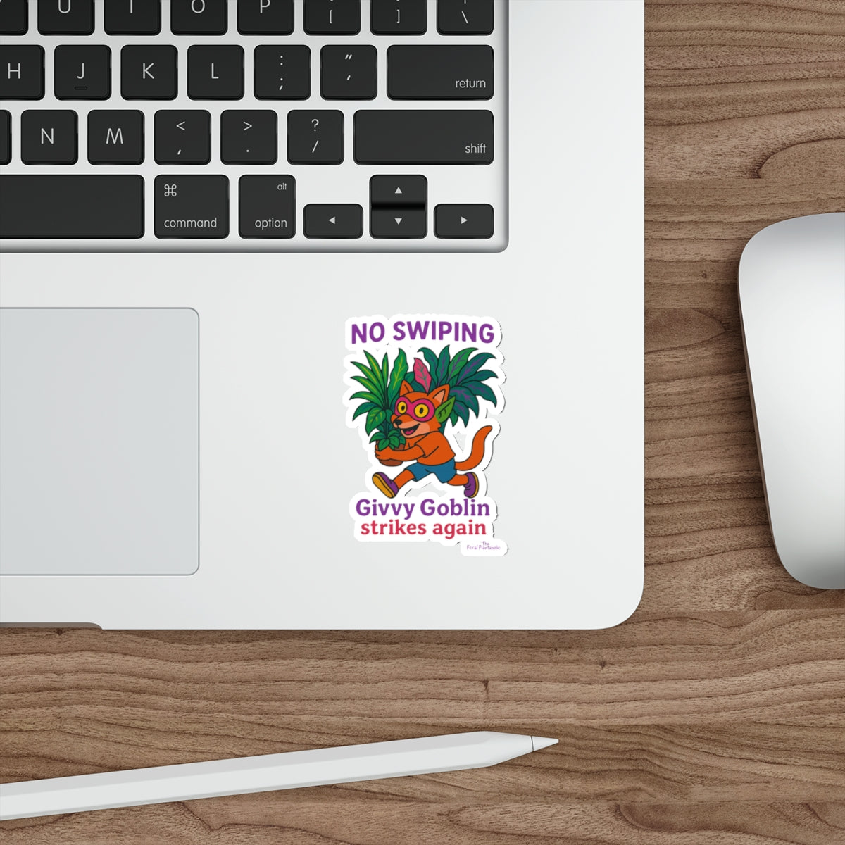 Playful Die-Cut Stickers - "No Swiping!" with Givvy Goblin Design