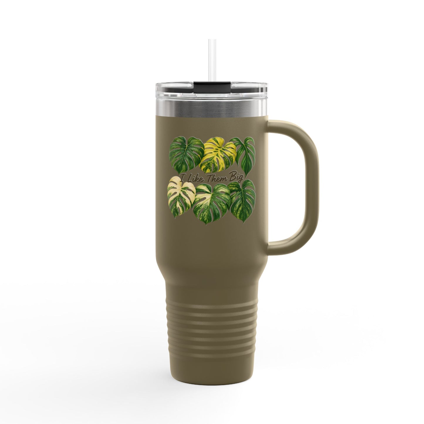 40oz Insulated Travel Mug — Monstera Leaves "I Like Them Big" Tropical Tumbler