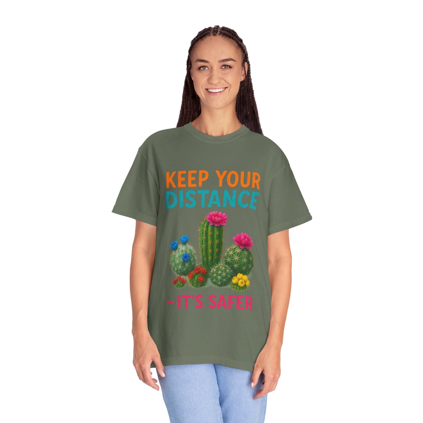 Keep Your Distance Cactus T-Shirt — "It's Safer" Humorous Social Distancing Tee