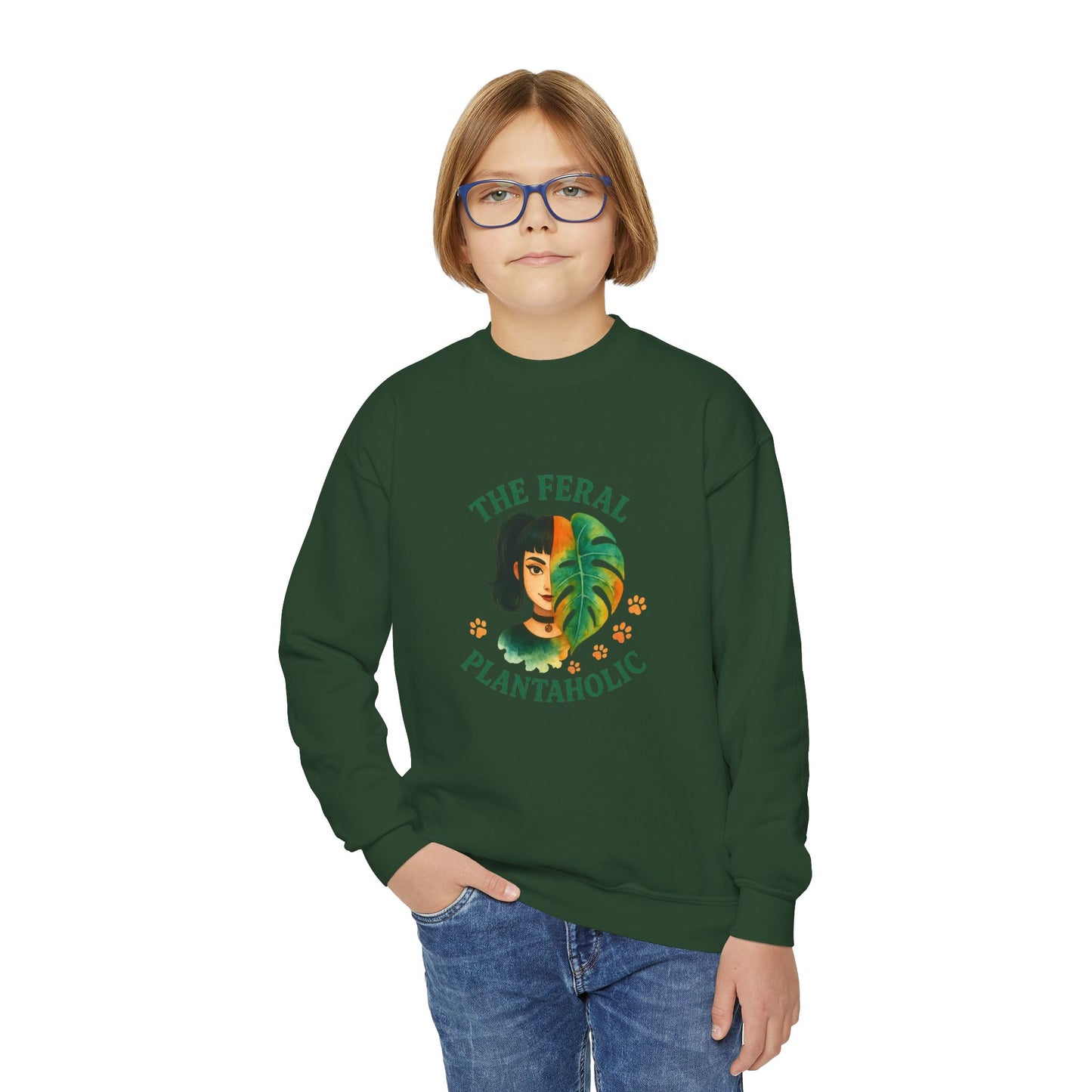 Youth Crewneck Sweatshirt - The Feral Plantaholic, Trendy Gift