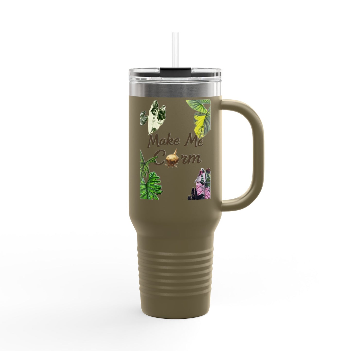 40oz Insulated Travel Mug — "Make Me Calm" Botanical Design