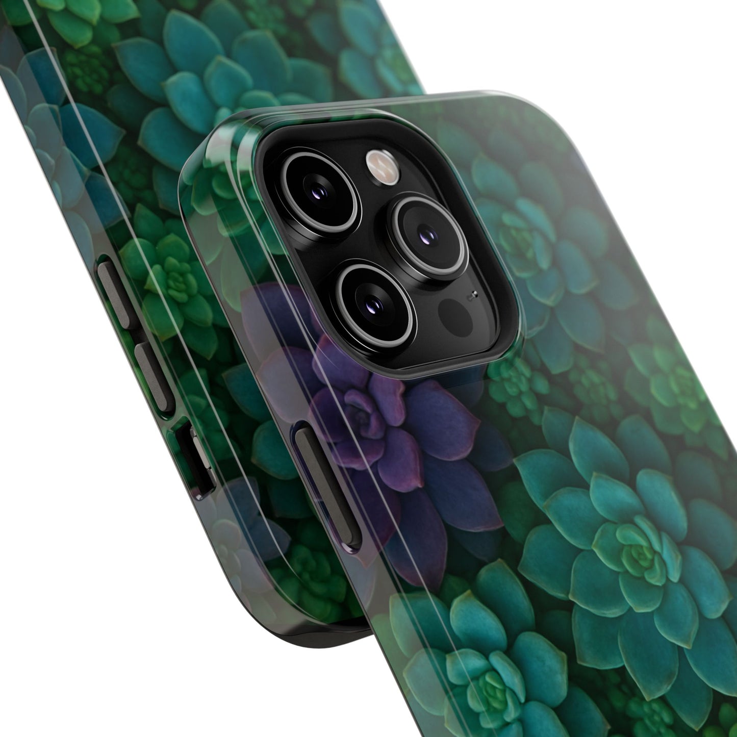 Succulent Pattern Impact-Resistant Phone Case — Green Teal Floral Protection