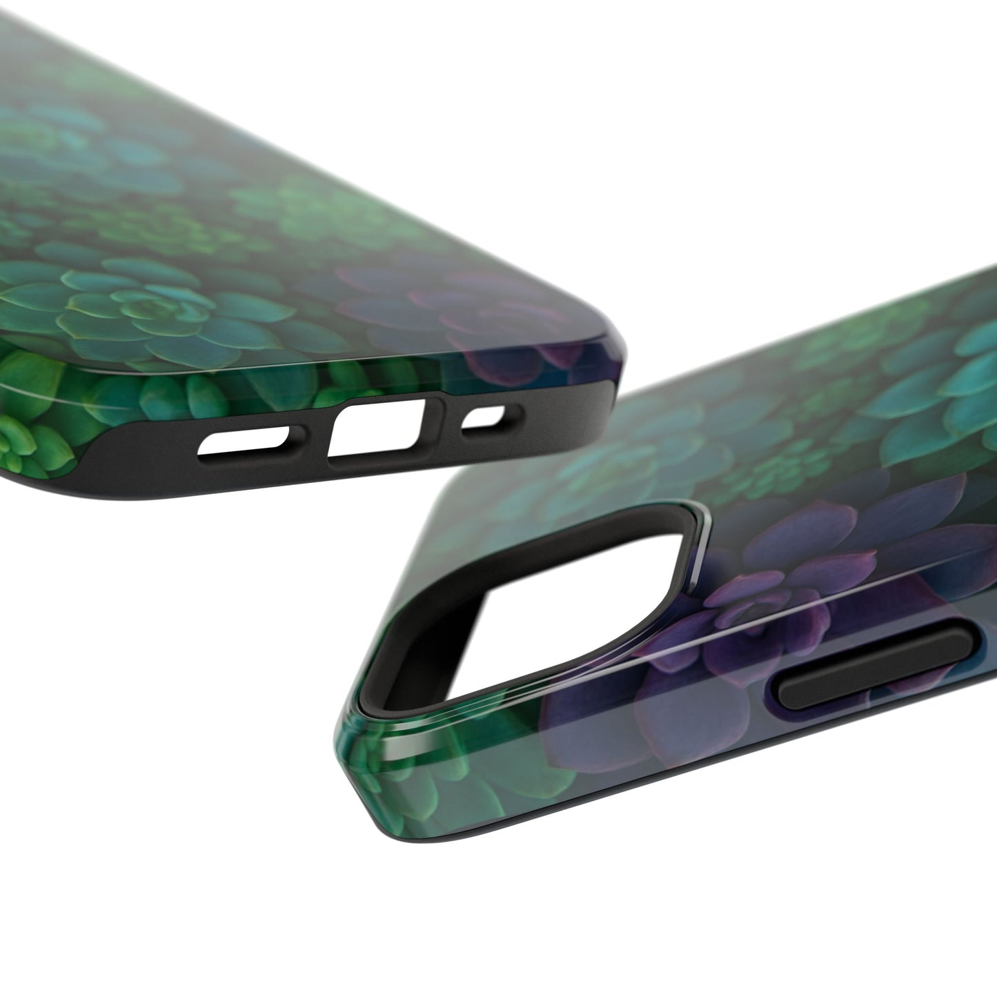 Succulent Pattern Impact-Resistant Phone Case — Green Teal Floral Protection