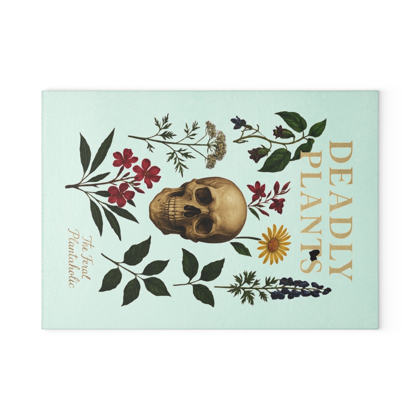 Glass Cutting Board — 'Deadly Plants' Floral Skull Decorative Kitchen Cutting Board