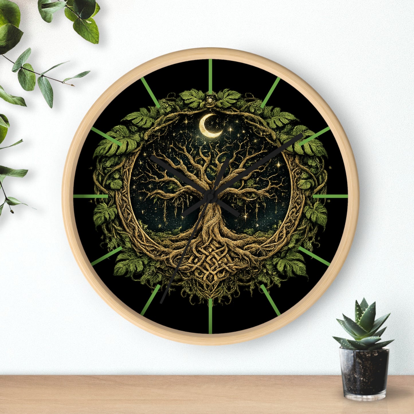 Celtic Tree of Life Wall Clock — Moonlit Night Woodland Decor