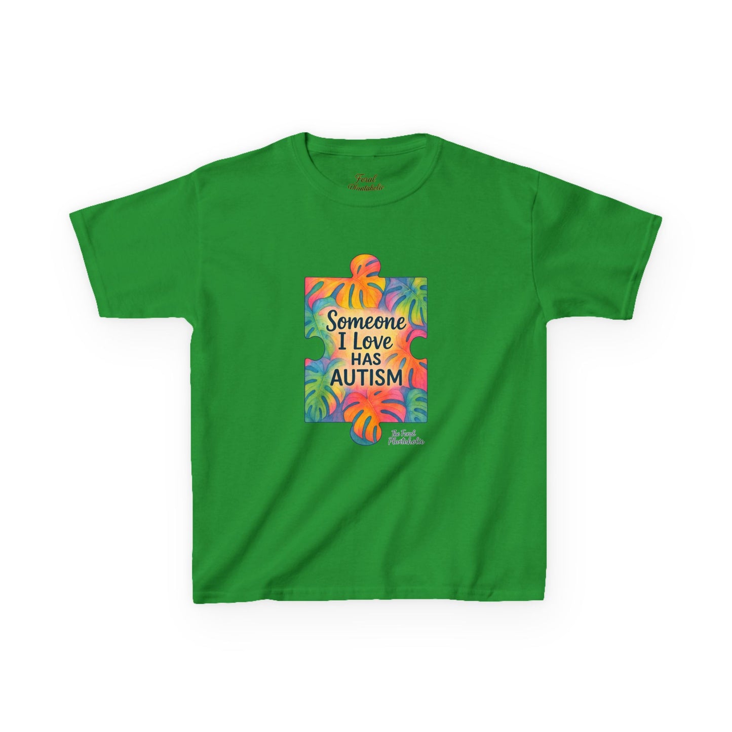 Kids T‑Shirt — "Someone I Love Has Autism" Colorful Puzzle Awareness Tee