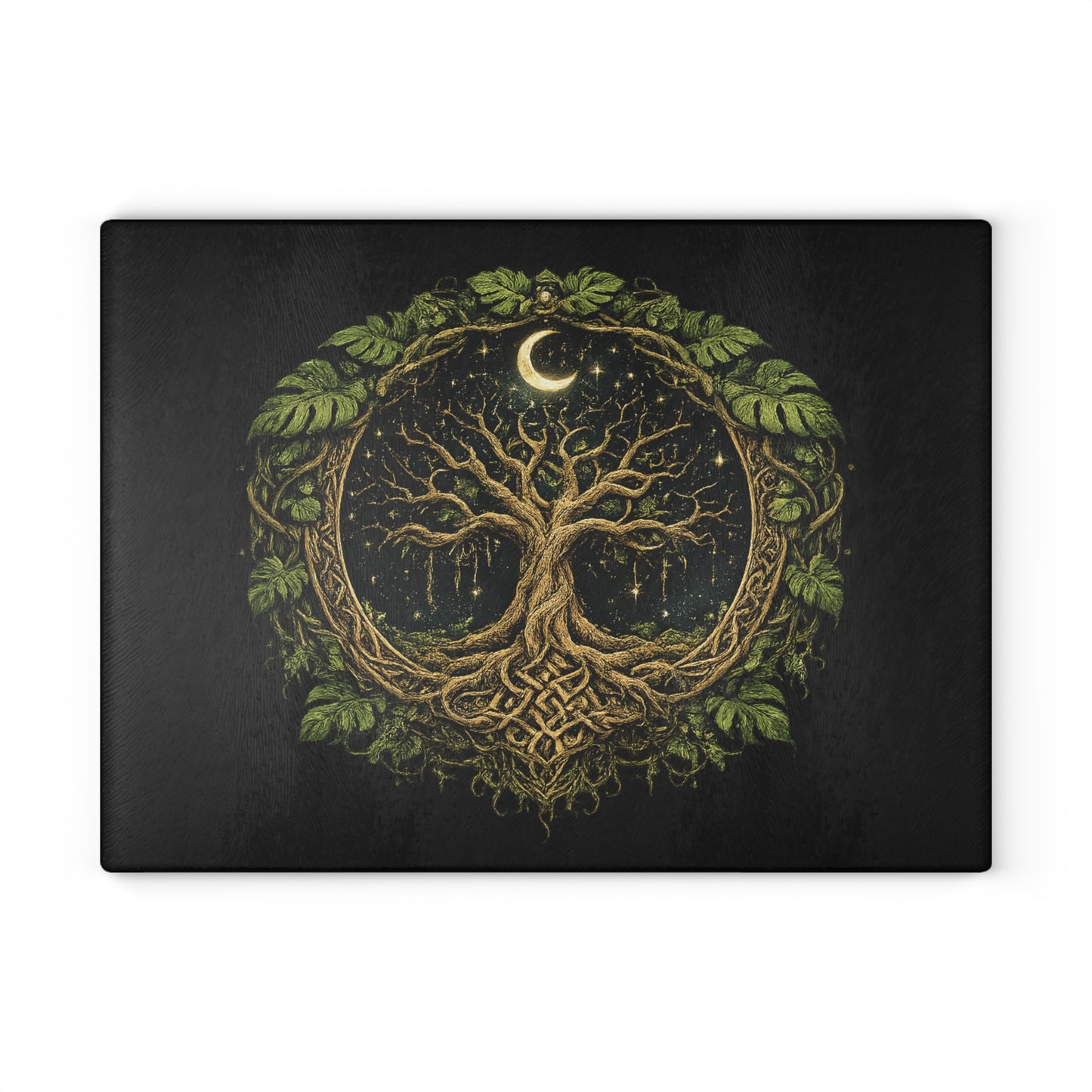 Glass Cutting Board — Celtic Tree of Life Moon Design