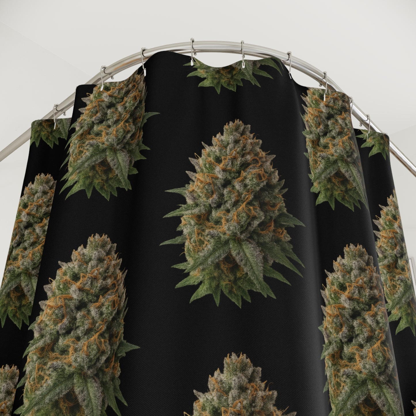 Shower Curtain — Repeating Cannabis Bud Pattern | Botanical Marijuana Bathroom Decor
