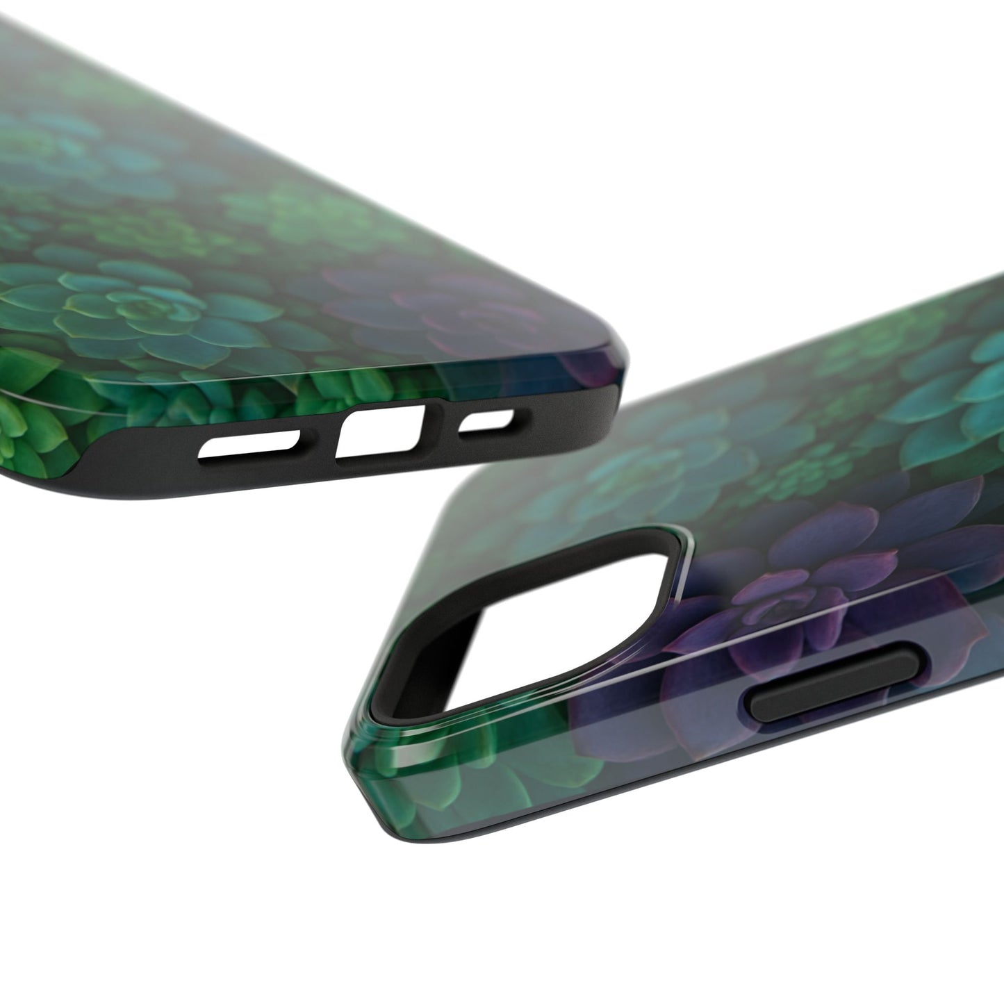 Succulent Pattern Impact-Resistant Phone Case — Green Teal Floral Protection