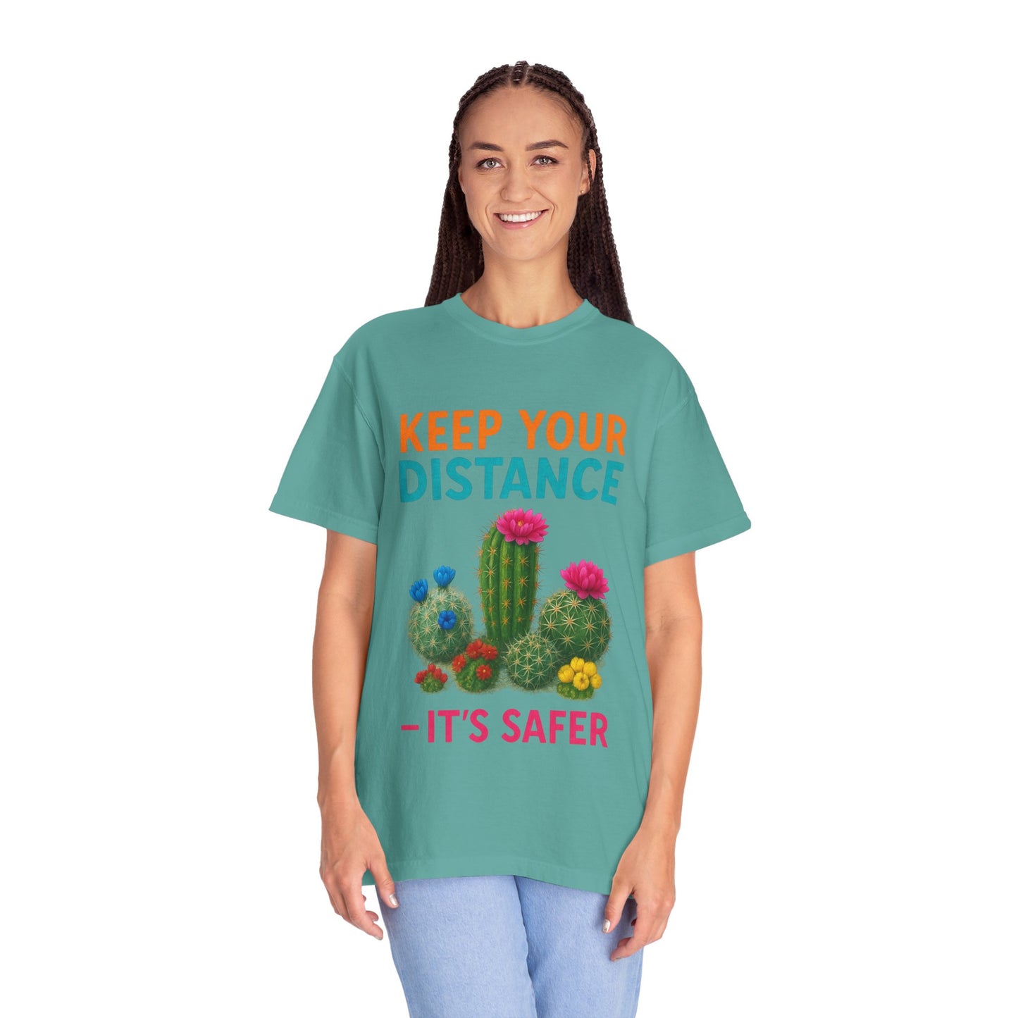 Keep Your Distance Cactus T-Shirt — "It's Safer" Humorous Social Distancing Tee