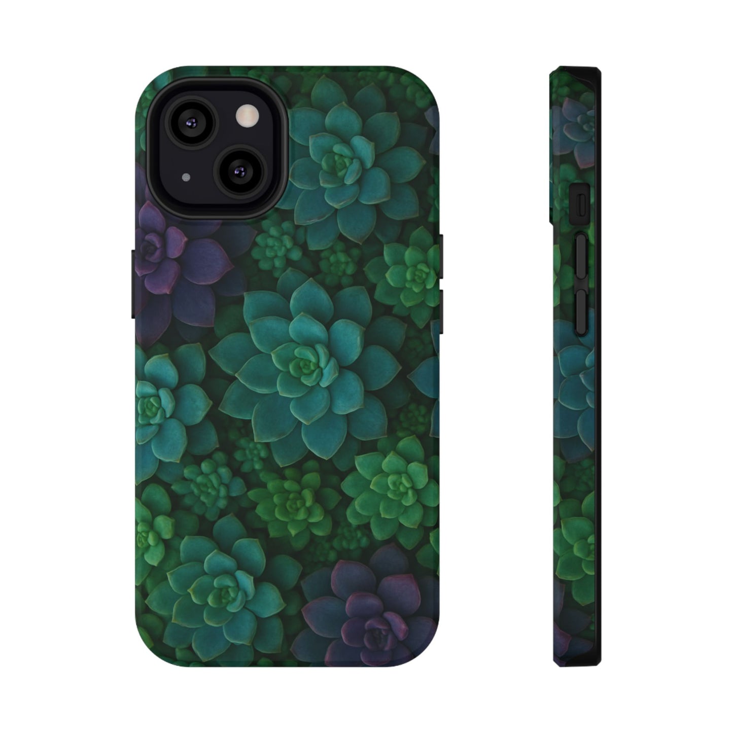 Succulent Pattern Impact-Resistant Phone Case — Green Teal Floral Protection
