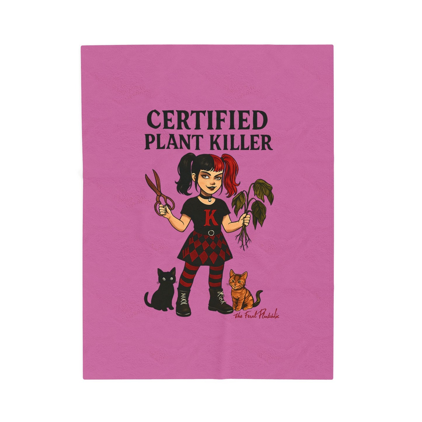 Certified Plant Killer Velveteen Plush Blanket, Cozy Throw, Cat Lover Gift, Indoor Decor, Funny Home Accents