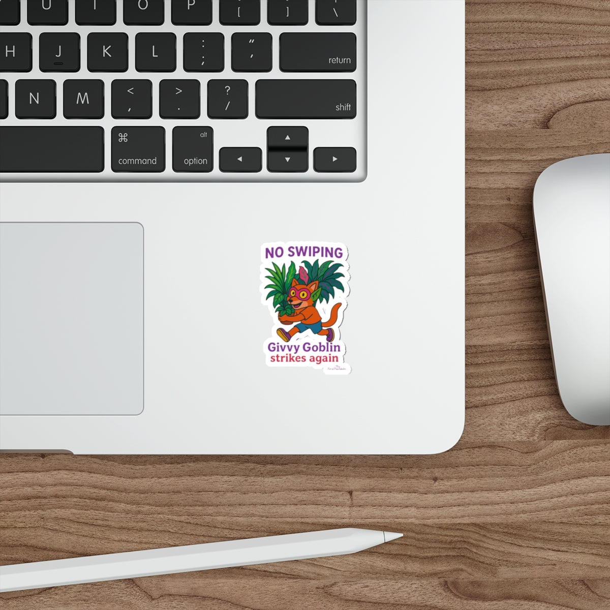 Playful Die-Cut Stickers - "No Swiping!" with Givvy Goblin Design