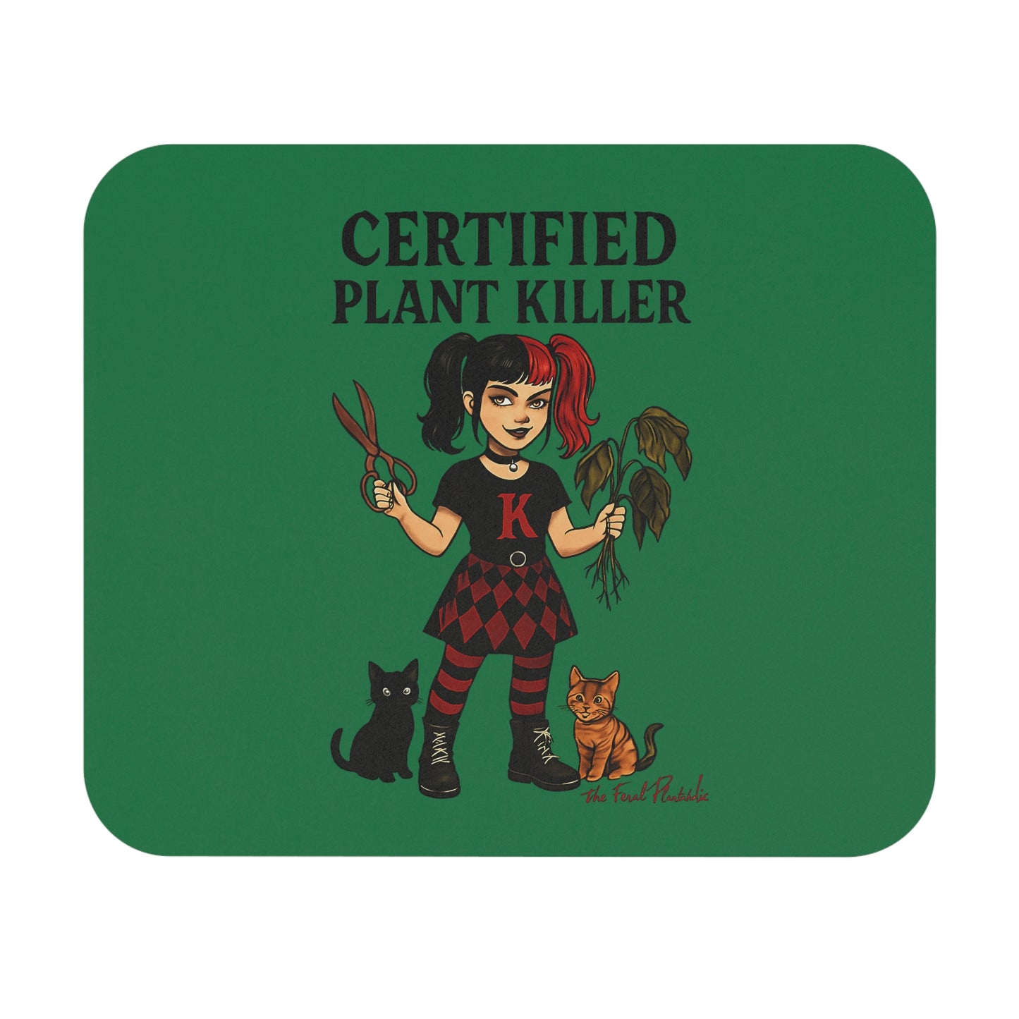 Certified Plant Killer Mouse Pad | Cute Cat Lover Gift | Green Desk Accessory | Home Office Decor | Fun Gift for Gardeners