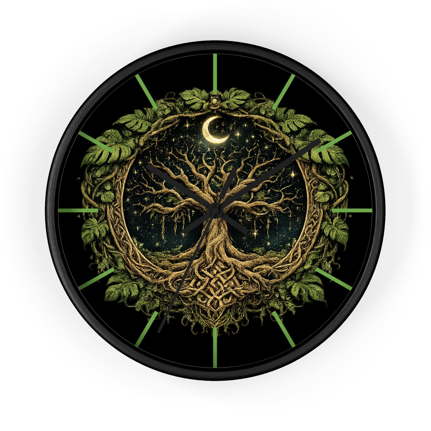 Celtic Tree of Life Wall Clock — Moonlit Night Woodland Decor