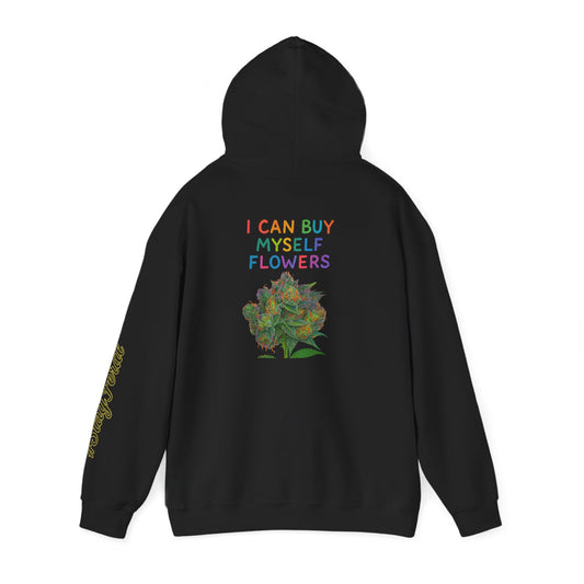 Hoodie — "I Buy My Myself Flowers" Floral Graphic Hoodie with #staypeace Sleeve