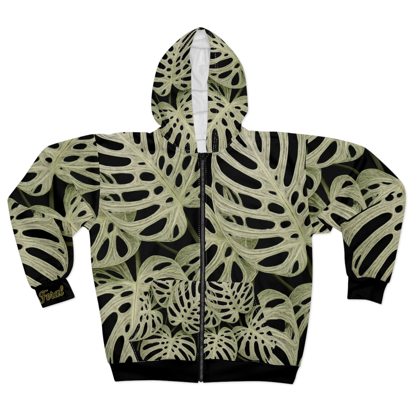 The Devil Monstera Leaf Zip Hoodie — Botanical All-Over Print Jacket